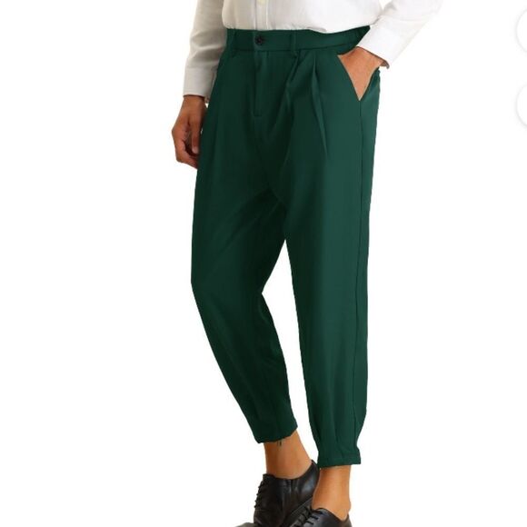New without Tags Lars Amadeus Men's Pants Pleated Zip Hem Tapered Cropped 34‎ - Picture 1 of 16